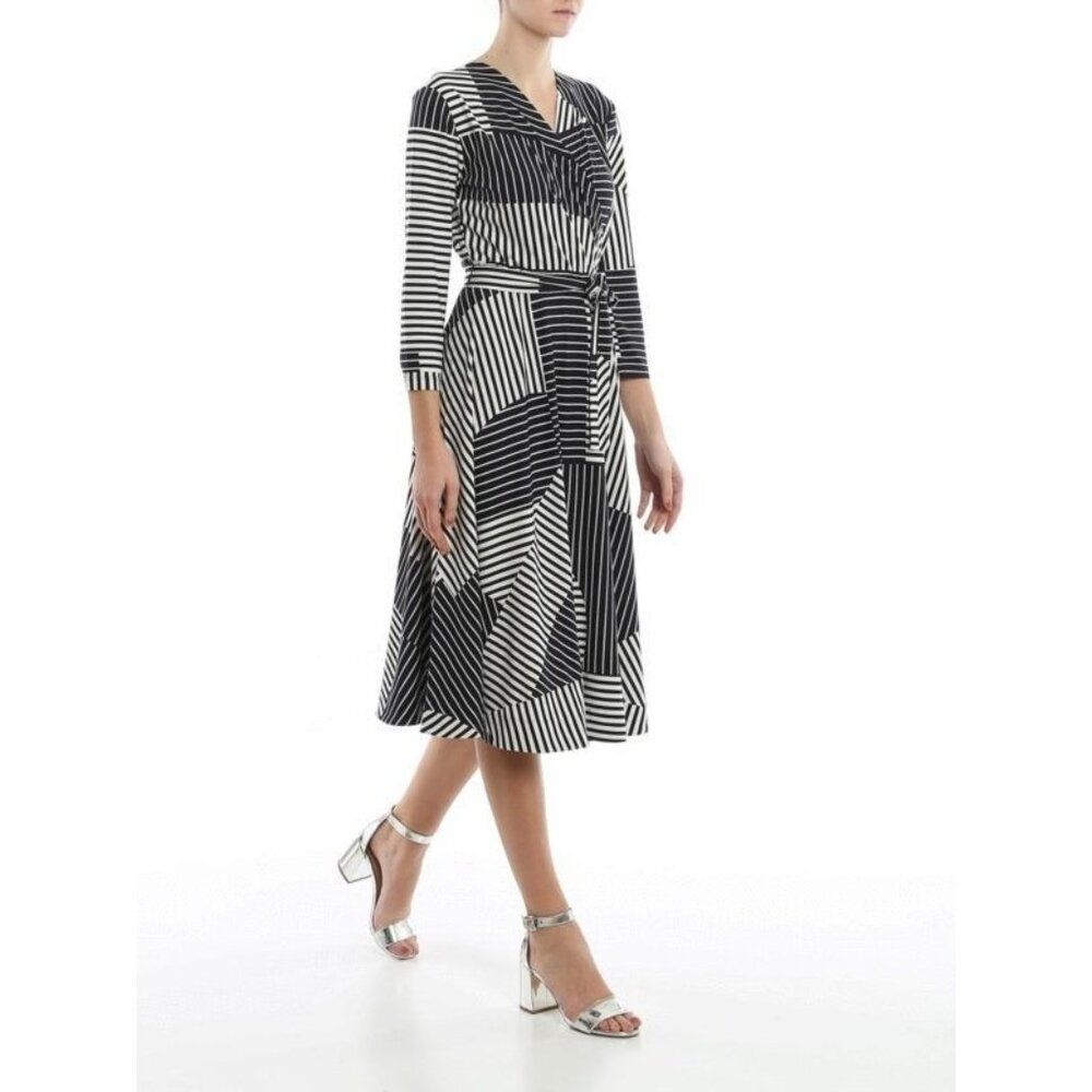 Weekend Max Mara Xs Acqua Black Whit Jersey Dress Stretch Office Luxury